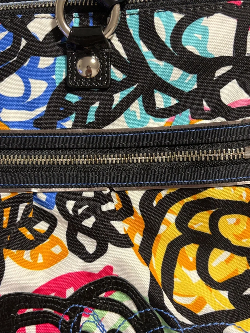 Coach women’s Multicolor Floral Canvas Bag with Black Handles - Picture 8 of 9